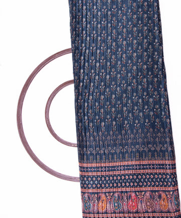 Deep Teal Colour Paisley Print Pleated Chinon Fabric